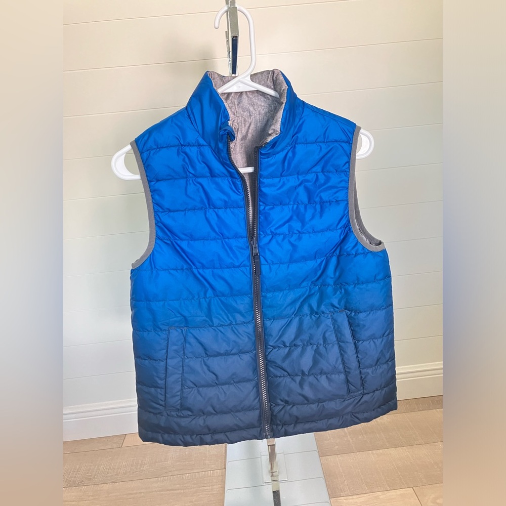 Boys Puffer Vest Blue and Grey Reversable